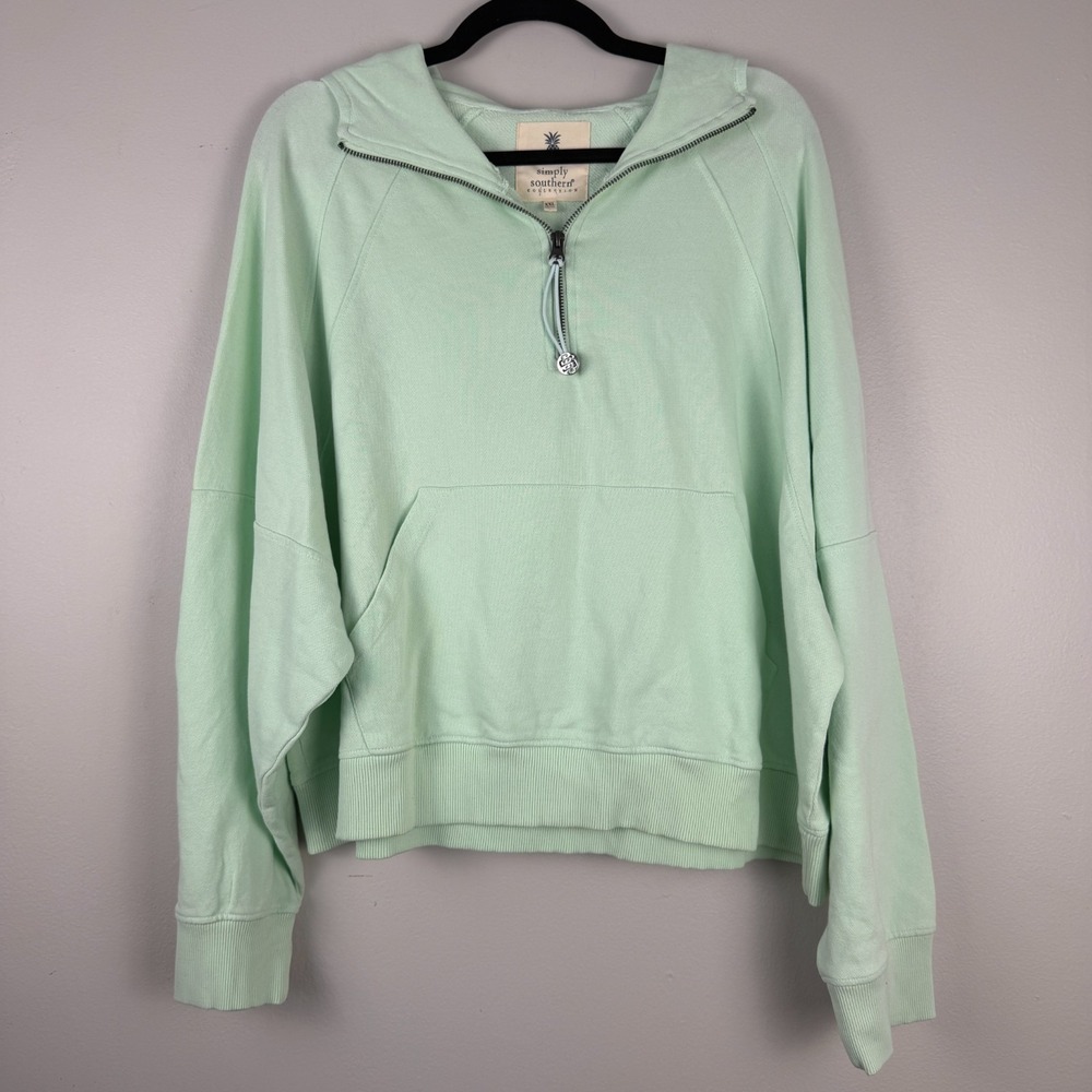 Simply Southern Hoodie Women's‎ 2XL Green 100% Cotton Ribbed Hem & Cuff 1/4 Zip